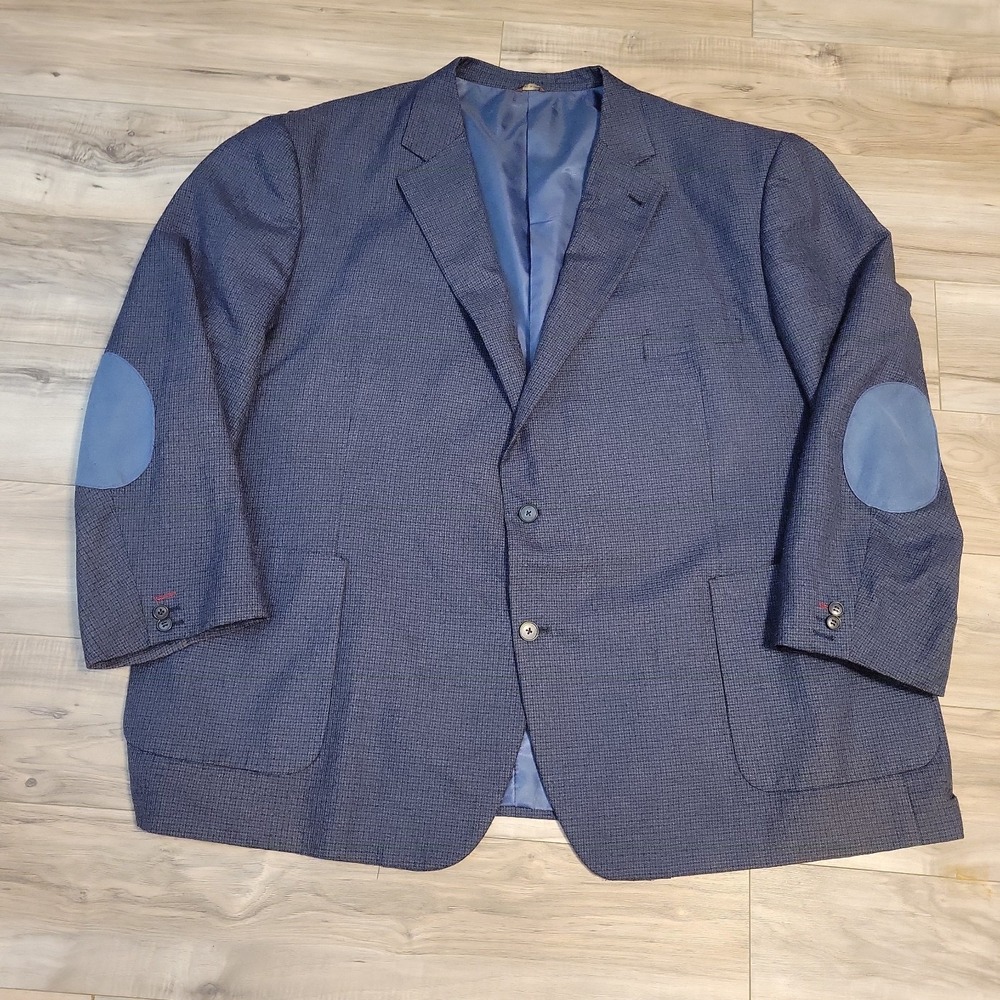 Oak Hill Blazer Men 4XL 58R/60R Blue Plaid Double Vent Big Tall